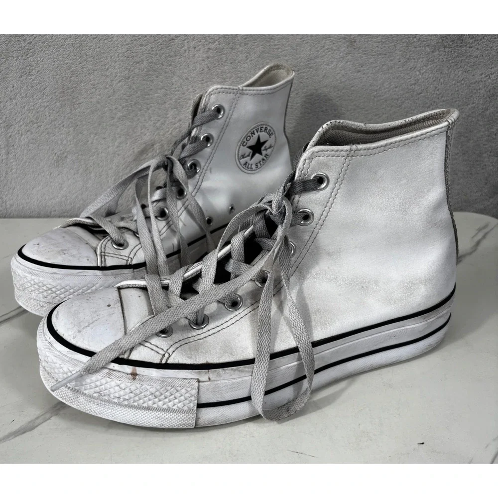 Converse Chuck Taylor All Star Lift Hi Women 8.5 White Fair Leather Platform
